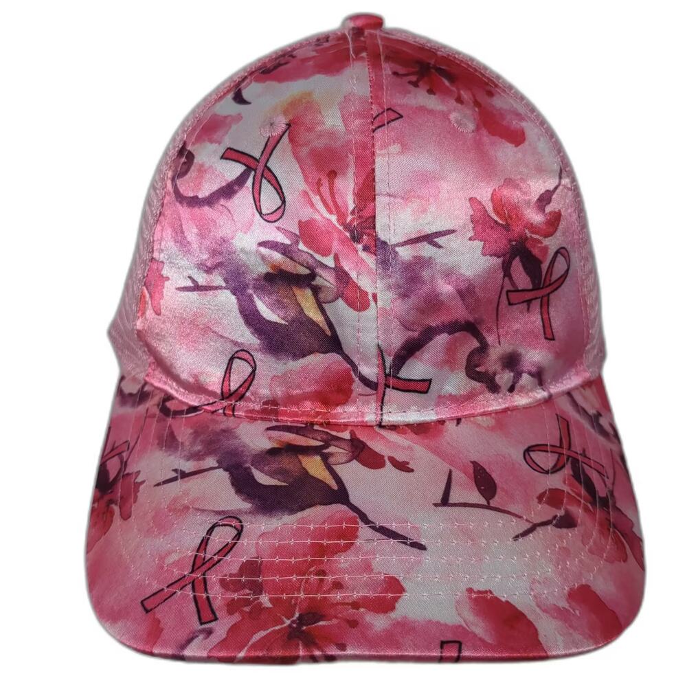 Support the Cure Pink White OS Trucker Hat Breast Cancer Awareness Floral Mesh